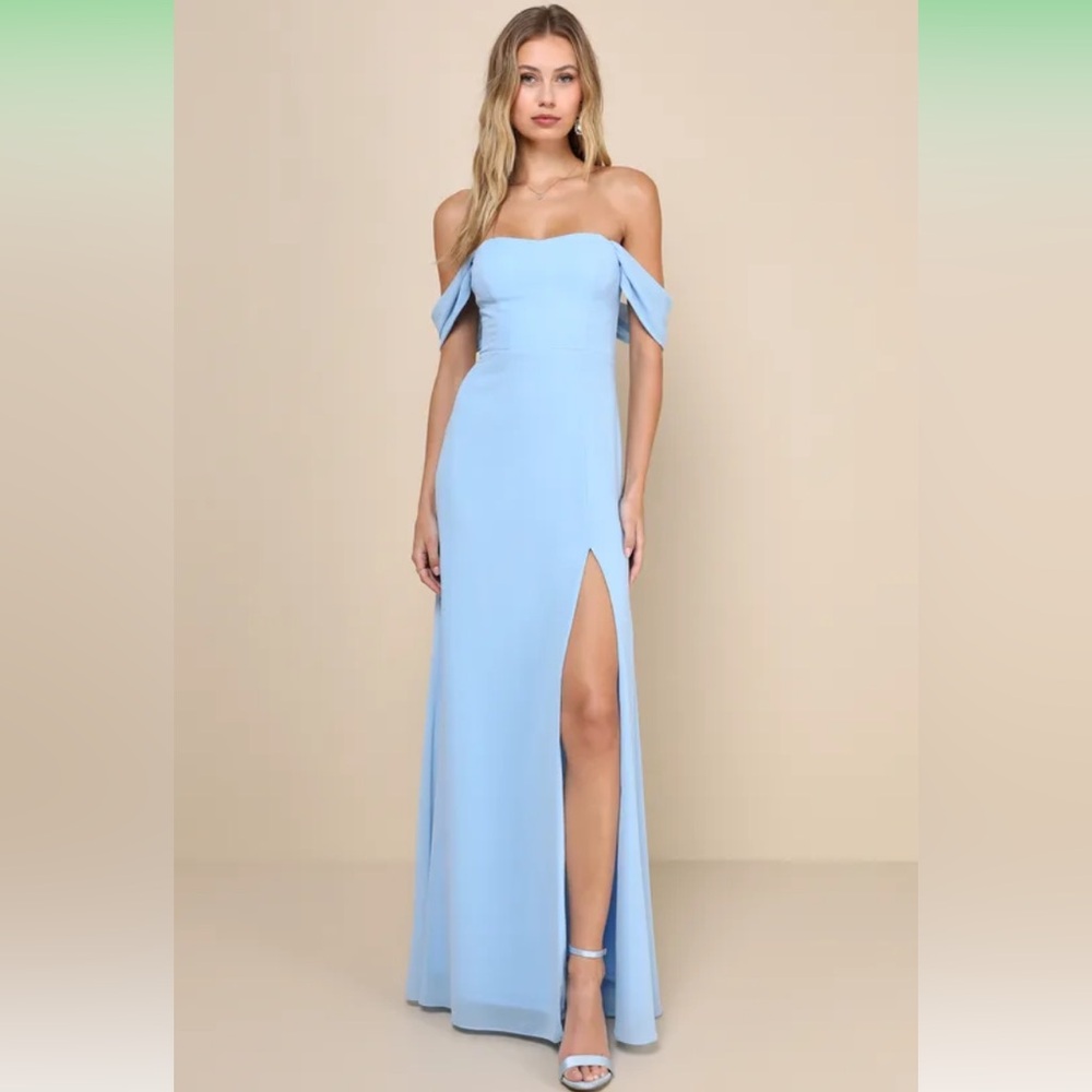 NWT Lulus Magical Magnetism Light Blue Off-the-Shoulder Maxi Dress